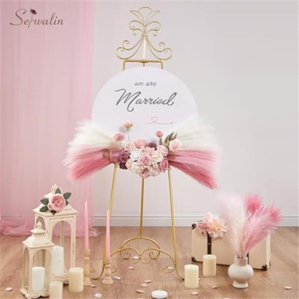 Pampas Grass Pink Decor 17.7 Inch 6pcs, Faux Pampas Grass Home Decor - Picture 2 of 5